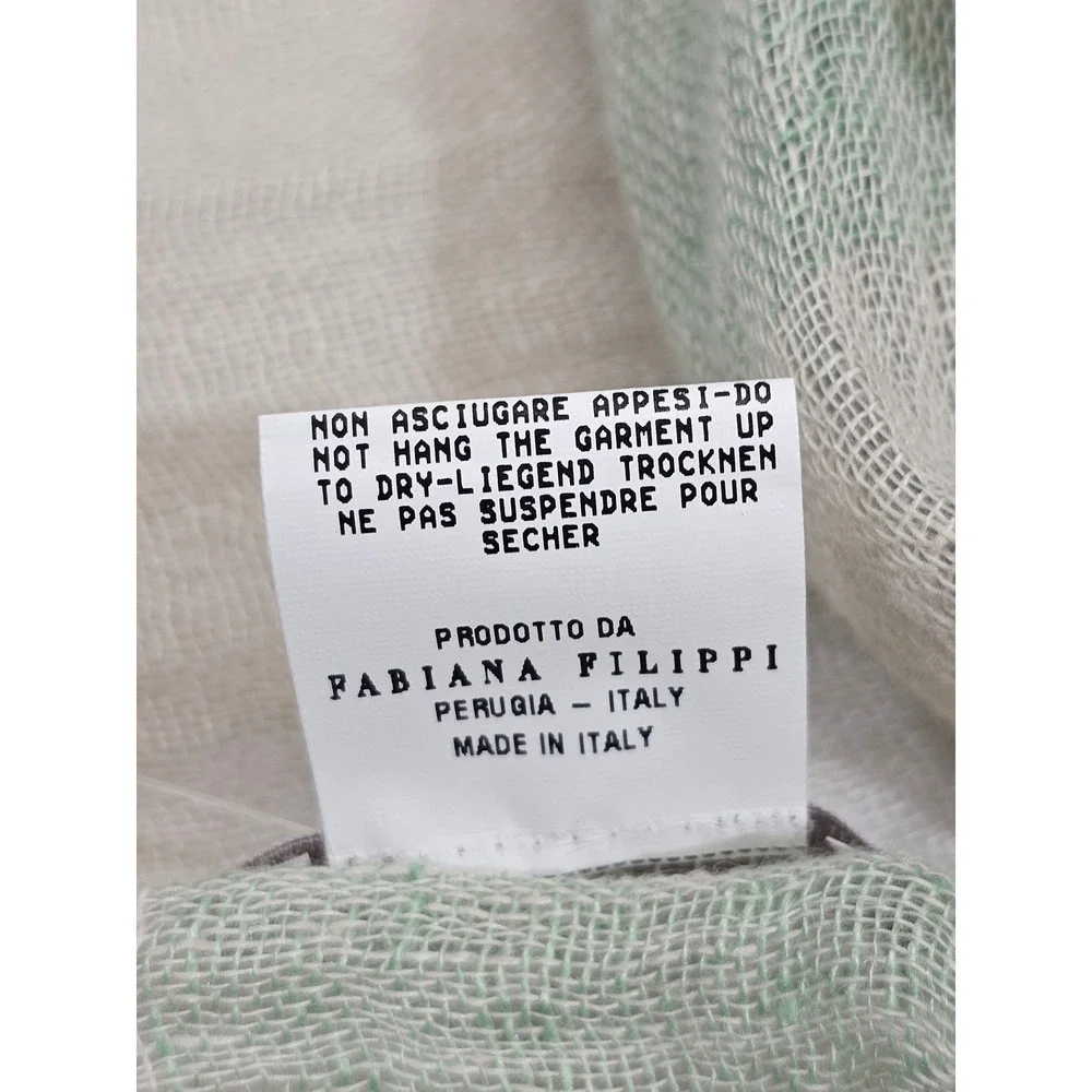 Fabiana Filippi Scarf Stole OS Green Tan Striped 100% Linen Made in Italy 27x80